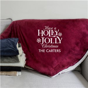 Holly Jolly Christmas Embroidered Sherpa Blanket | Personalized Sherpa Blankets
