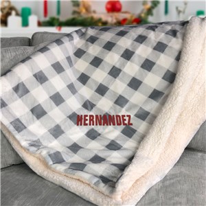 Personalized Sherpa Grey Plaid Blanket | Embroidered Name Sherpa Blanket