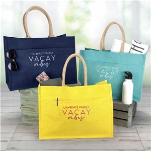 Embroidered Family Vacay Vibes Jute Tote Bag E18168413X
