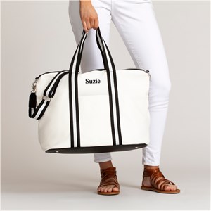 Embroidered Name White And Black Canvas Weekender E19084537BW