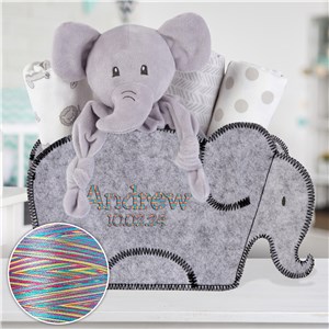 Embroidered Elephant Gift Set with Rainbow Thread