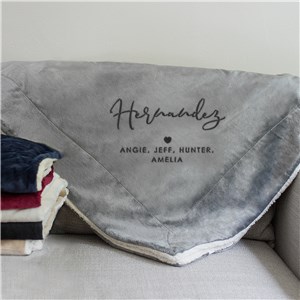Embroidered Heart Sherpa Blanket with Names of Family Members