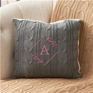 Embroidered Floral Monogram Cable Knit Throw Pillow E20317417X
