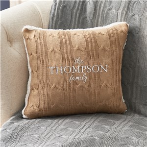 Embroidered Family Name Cable Knit Throw Pillow  E21599417X