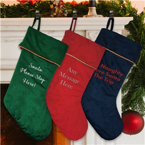 Velvet Christmas Stocking Embroidered With Custom Text