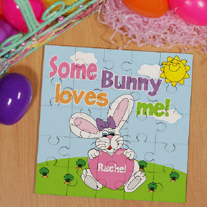 Wood Sawed Wood Crossword on Bunny Loves Her Personalized Sqaure Shaped Easter Wood Jig Saw Puzzle