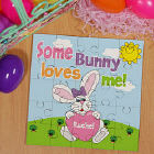 Some Bunny Loves Her Personalized Sqaure Shaped Easter Wood Jig Saw Puzzle