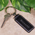 Engraved Black Leather Name or Initial Keychain