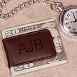 Engraved Brown Leather Initial Money Clip L26590