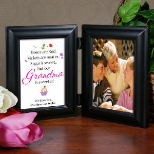 Personalized Grandma Picture Frame - Is Sweet... Black Wood Bi-Fold Frame