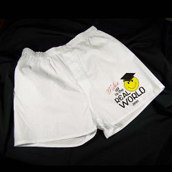 Off to the Real World Athletic White Personalized Boxer Shorts  