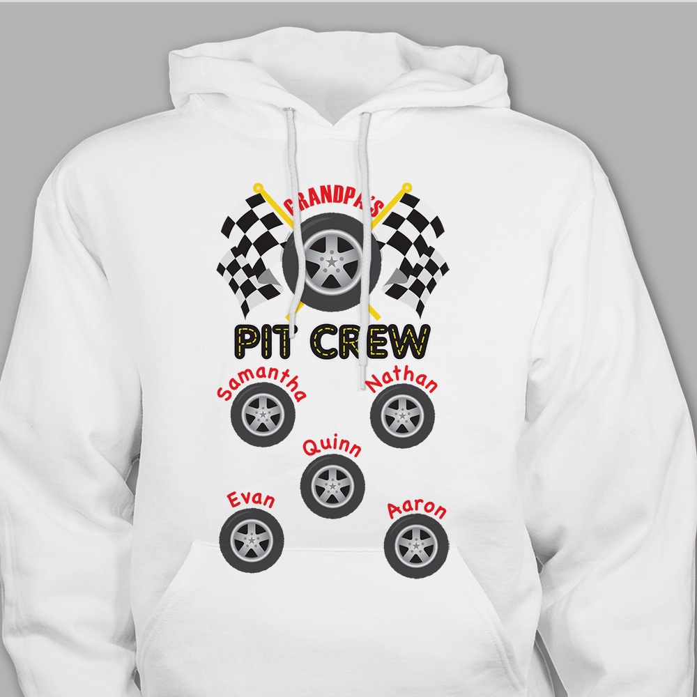 Custom Printed Pit Crew Hooded Sweatshirt | Dad Shirts