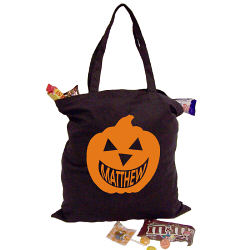 Happy Pumpkin Personalized Black Canvas Trick or Treat Tote Bag