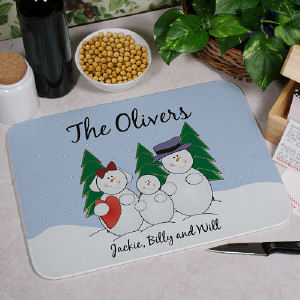 Snowman Family Kitchen Personalized Cutting Board