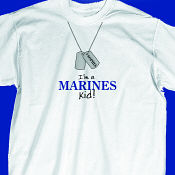 A unique Patriotic T-shirt sure to warm the heart of any Marine parent. Children's personalized I'm a Marine kid Military T-shirt is available for Army, Navy, Air Force, Marines and personalized free