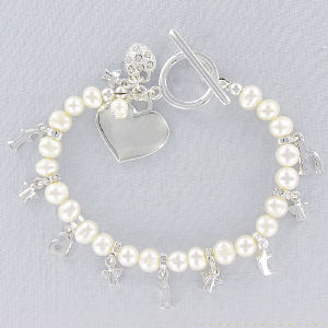 Engraved Freshwater Pearl Angel and Faith Bracelet