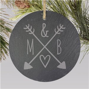 Engraved Arrows & Initials Couple's Slate Ornament