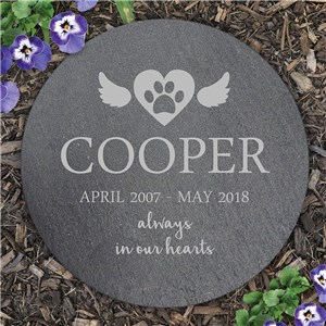 Engraved Always In Our Hearts Pet Memorial Round Slate Stone L13230414