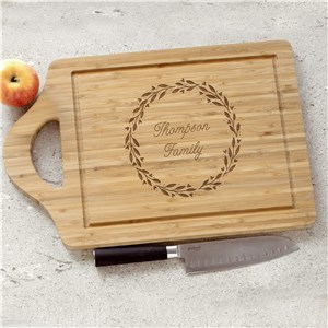 Engraved Wreath Family Name Cutting Board L13359169X