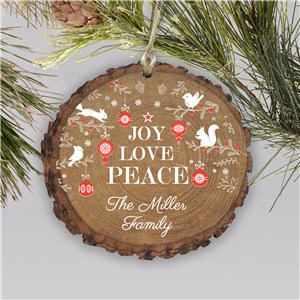 Joy Love Peace Barky Personalized Ornament | Rustic Christmas Ornament