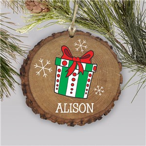 Personalized Present Wood Ornament | Rustic Present Ornament with Snowflakes
