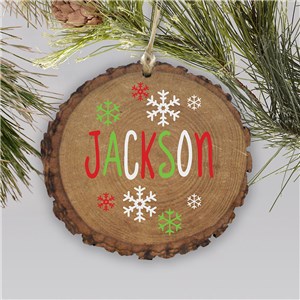 Personalized Wood Ornament with Name | Rustic Ornament with Snowflakes