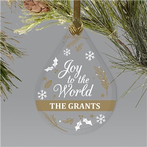 Joy To The World Glass Ornament | Personalized Teardrop Ornament