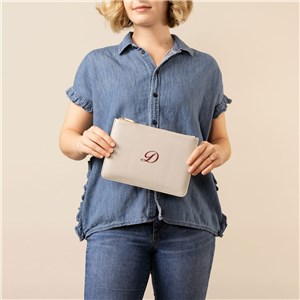 Embroidered Initials Vegan Leather Clutch