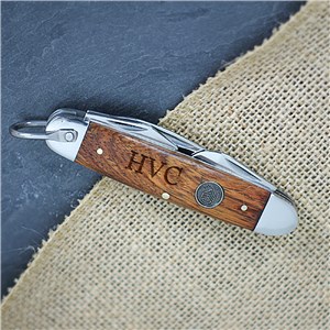 Engraved Initials Dark Wood Pocket Knife L1645482