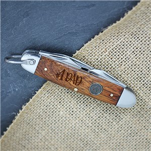Engraved #1 Dad Dark Wood Pocket Knife L2113982