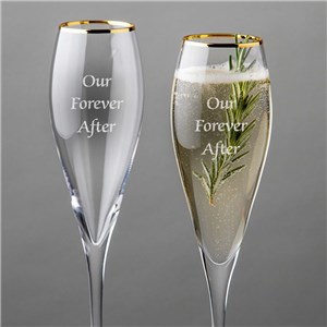 Engraved Champagne Flute Glass Set With Gold Rim