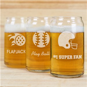 Personalized Message Beer Can Glass Engraved Sports Icon