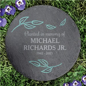 Personalized Planted In Memory Of Round Slate Stone L22276414UV