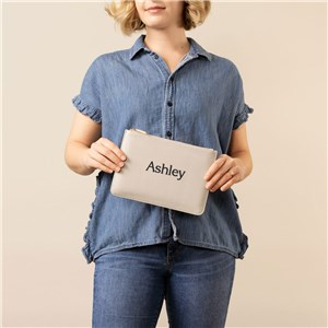 Embroidered Any Name Vegan Leather Clutch 