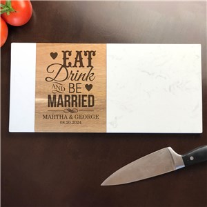 Engraved Be Married Marble and Acacia Wood Serving Board
