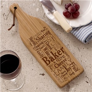 Family Sharing Wine Bottle Cutting Board | Personalized Word Art