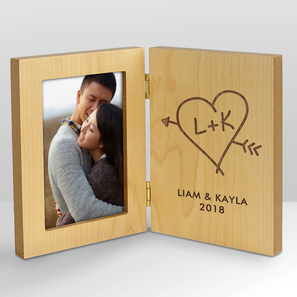 Carved Initial Hinged Wood Frame GiftsForYouNow