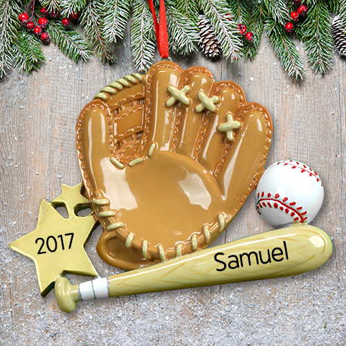 Personalized Baseball Mitt & Bat Ornament GiftsForYouNow