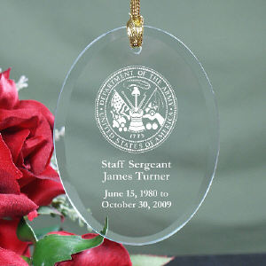 U.S. Army Memorial Personalized Oval Glass Ornament
