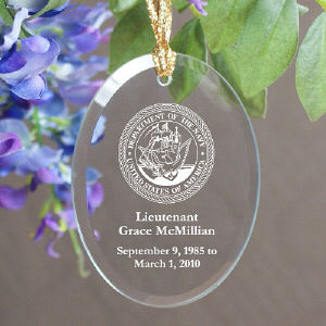 U.S. Navy Memorial Personalized Oval Glass Ornament