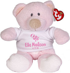 New Baby Girl Rattle and Bow Personalized ©Ty Inc. "Baby Pink" Teddy Bear