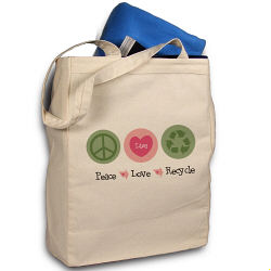 Peace Love Recycle Personalized Canvas Reusable Tote Bag