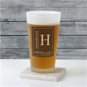 Personalized Name & Initial Frosted Pint Glass | Personalized Pint Glass