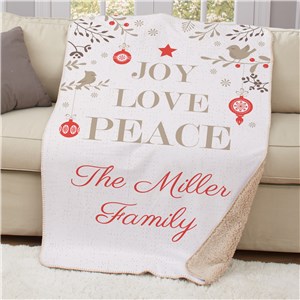 Personalized Joy Love Peace Sherpa Throw | Christmas Blankets