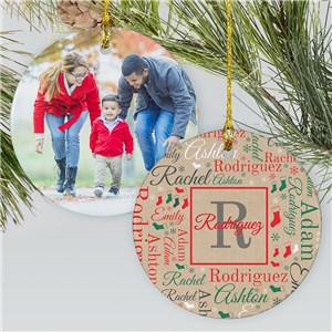 Initial And Family Name Word-Art Ornament With Photo