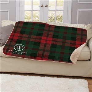 Personalized Plaid Family Name & Initial 50x60 Sherpa Blanket