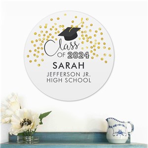 Personalized Class of with Gold Confetti Round Wall Sign U1757679