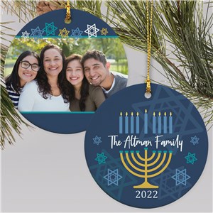 Personalized Menorah Photo Double Sided Round Ornament