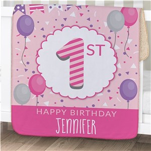 Personalized 1st Birthday with Bunting Baby Blanket