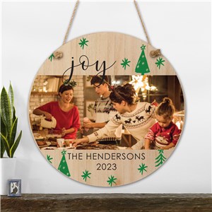 Personalized Christmas Joy Round Wall Sign With Family Photo